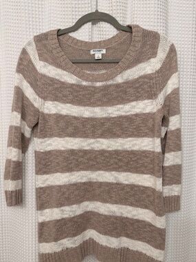 Lightweight, summer sweater Old Navy Beige and Cream Striped Crewneck